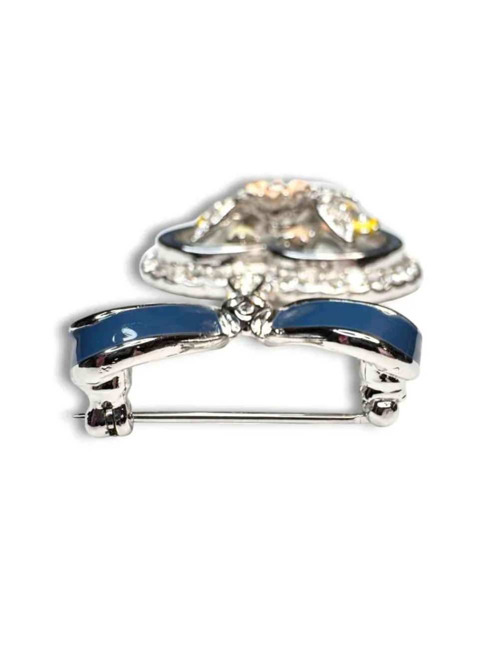 HSM Enamel Rhinestone Heart Bow Brooch 1992 Dangle Floral